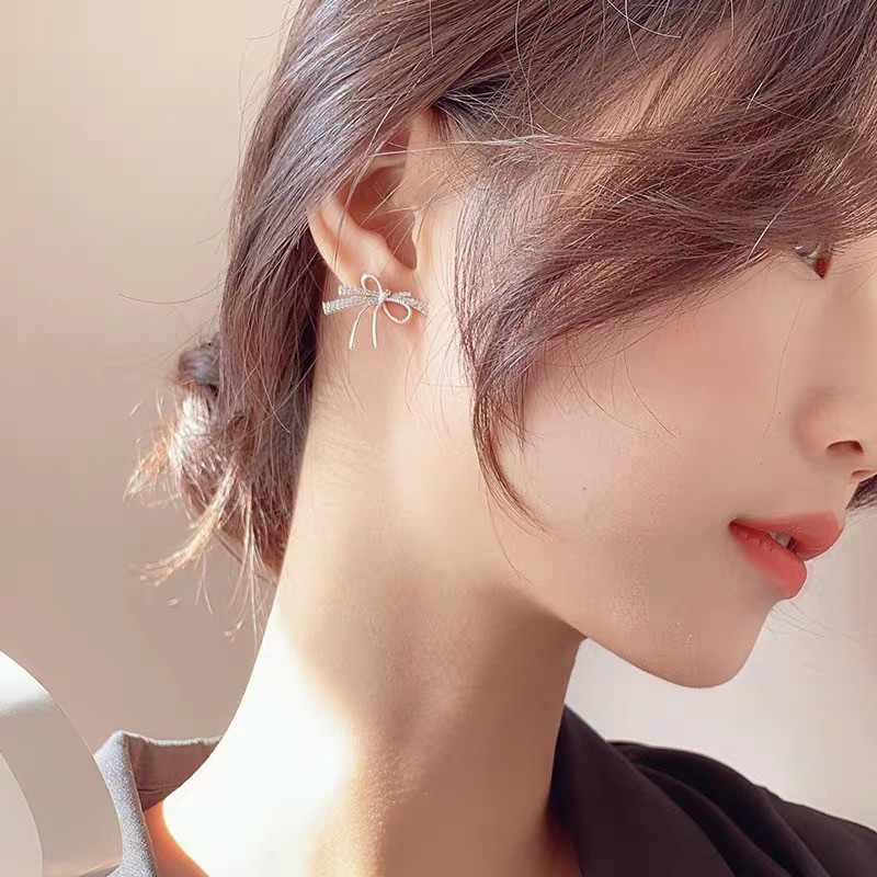 Anting Tusuk Gantung Sterling Silver 925 Desain Pita Hias Zircon Gaya Korea Untuk Wanita