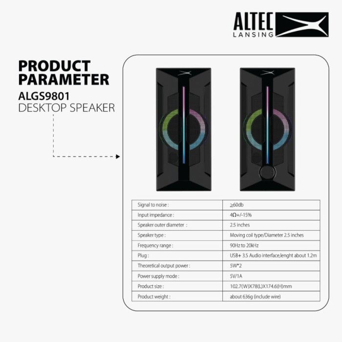 Altec Lansing ALGS9801 RGB Desktop Speaker for Computer Laptop 9801