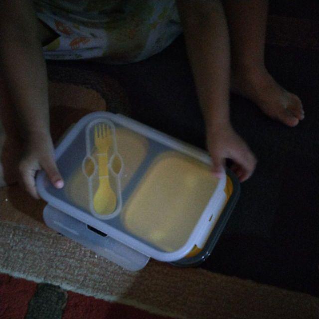 Babysafe Collapsible Lunch Box 650+250ml Tempat Bekal Silicon Lipat - Baby Safe - Tempat Bekal