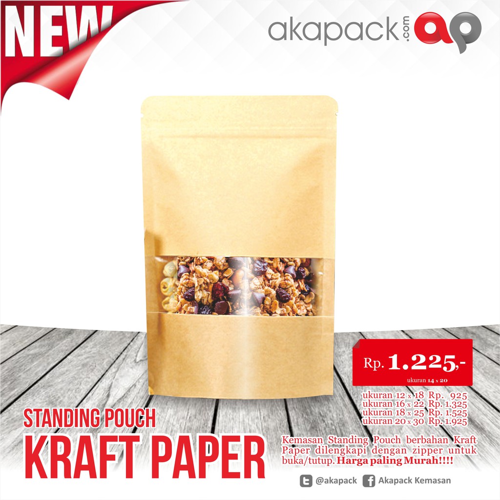 

Spkw 14x20 Kemasan Standing Pouch Kraft Paper isi 100pcs