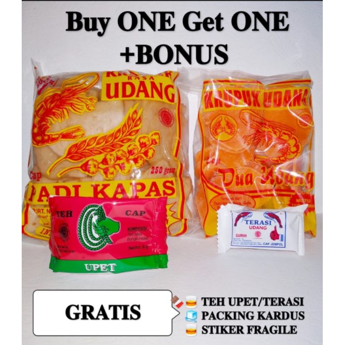 

Buy One Get One Krupuk Udang Padi Kapas Sedang 250g GRATIS Krupuk Udang cap Dua Udang