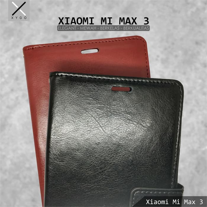 Xiaomi Mi Max 3 MiMax 3 Case Leather Dompet Flip Cover Wallet Casing - Hitam