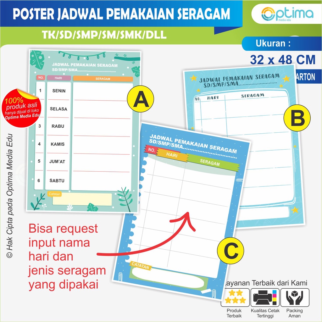 

Poster Jadwal Seragam Sekolah untuk Paud-TK-SD-SMP-SMA