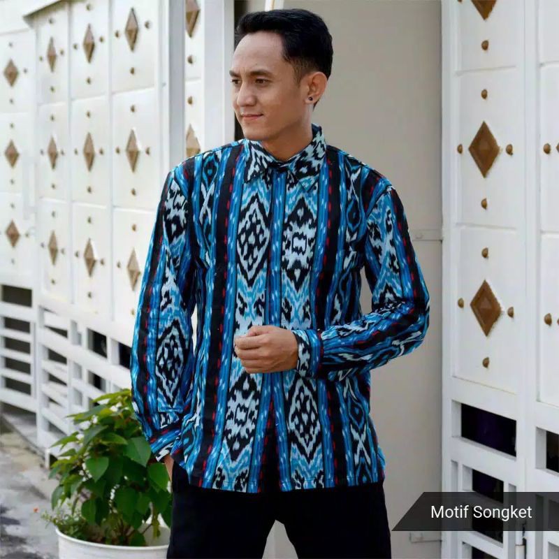 KEMEJA BATIK COWOK KEKINIAN LENGAN PANJANG COD BATIK PRIA MOTIF SONGKET BAJU BATIK MURAH DISTRO