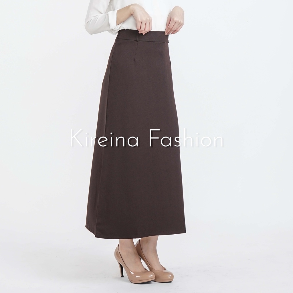 Rok A Span Polos Rok Panjang Wanita Rok Kerja Wanita Rok Kantor Wanita Rok Panjang Polos Maxi Skirt-COKLAT TUA