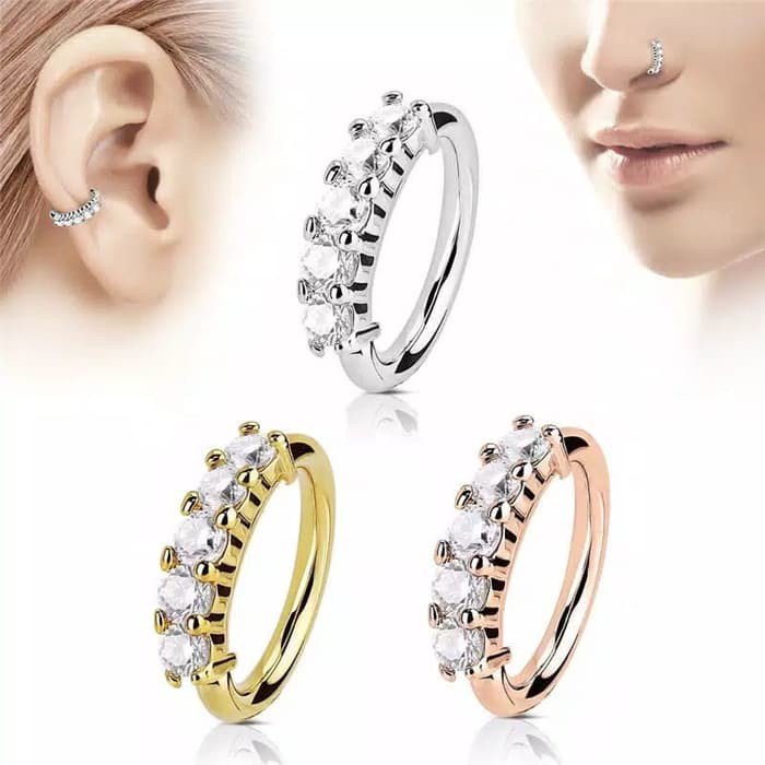 Cincin Hidung Telinga Hoop Helix 3 Warna Kristal Berlian Imitasi