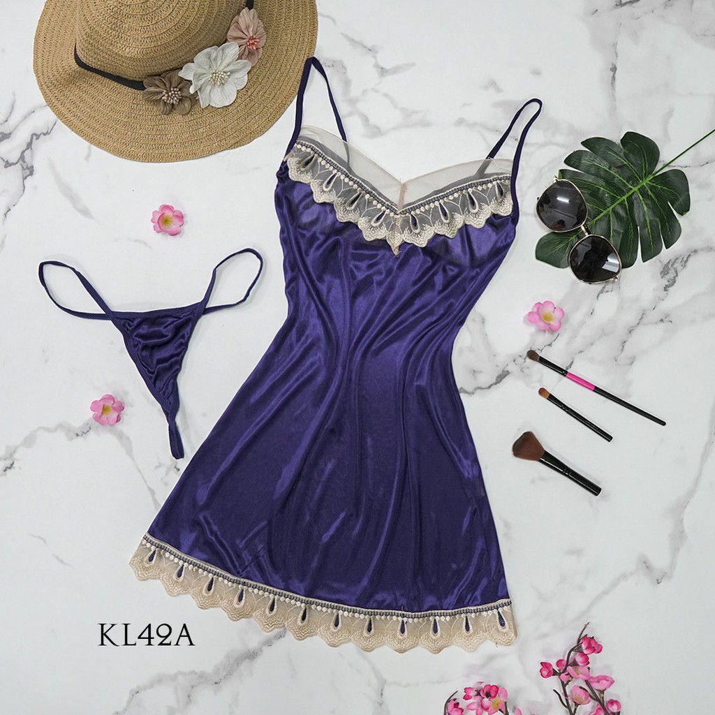 [PRODUK FAVORIT] BAJU TIDUR KIMONO LINGERIE SATIN SLEEPWEAR NAVY KL42A