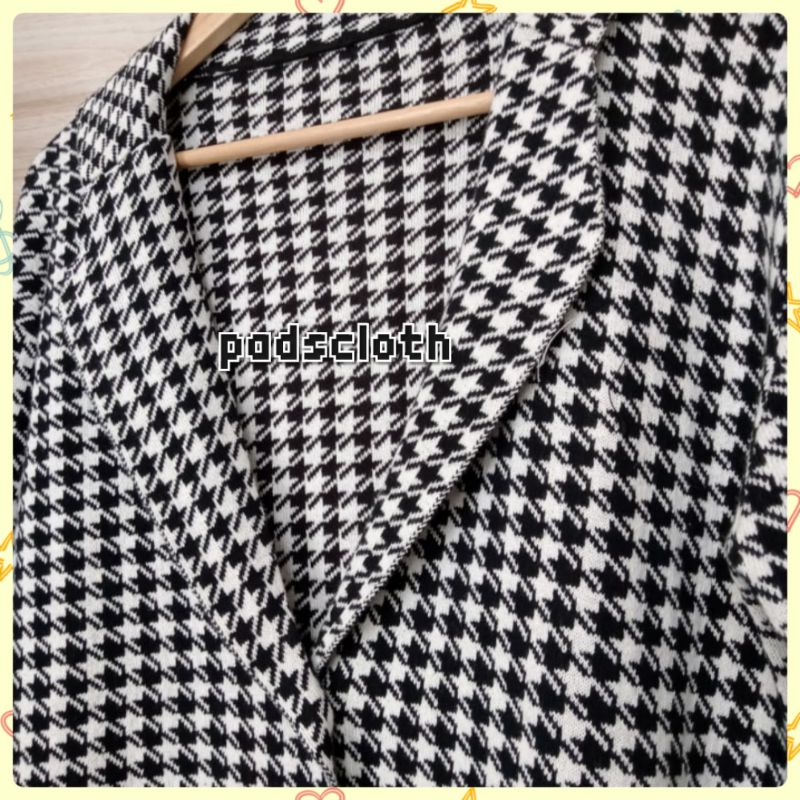 Blazer Fuji Houndstooth Jennie ootd casual korean/outer houndstooth rajut tebal dingin