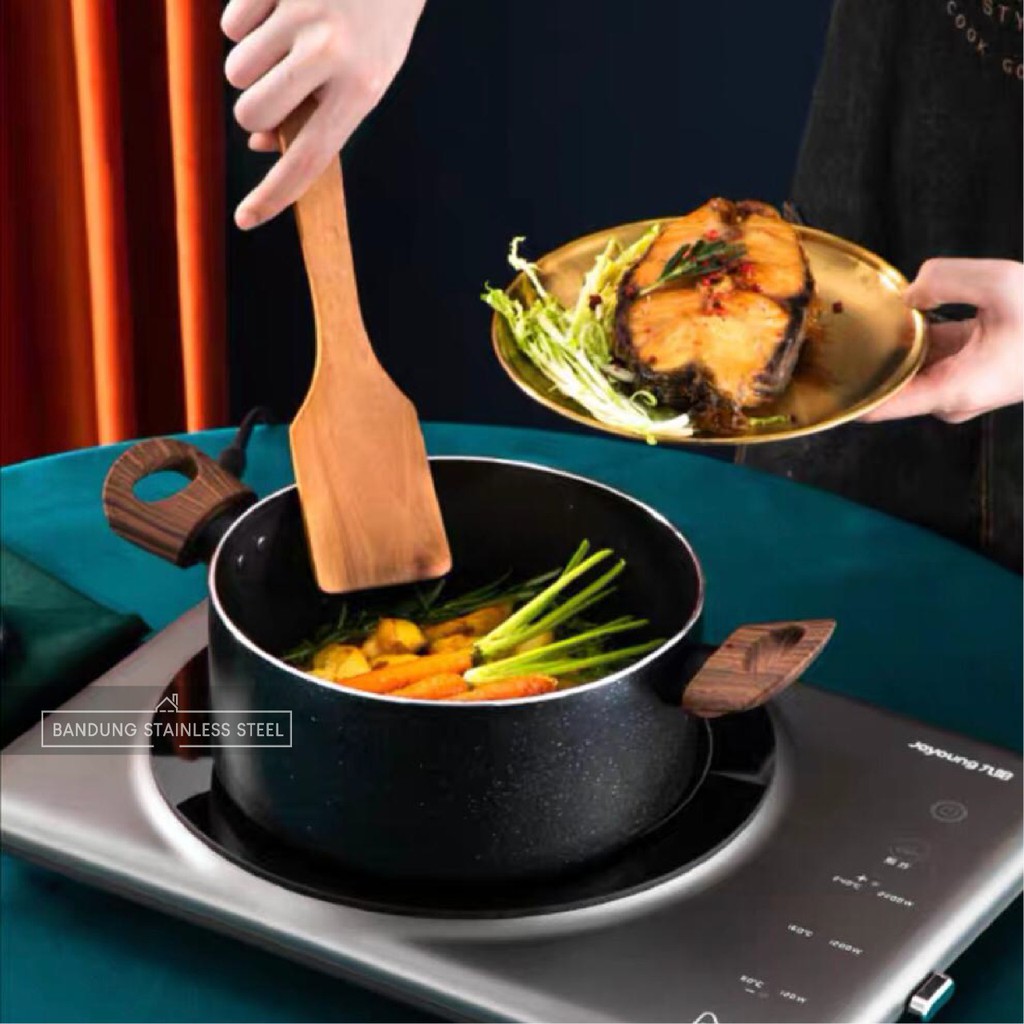 PANCI SUP SOUP MEDICAL STONE 22CM 24CM ANTI LENGKET TEBAL HITAM HIJAU NON-STICK TUTUP KACA