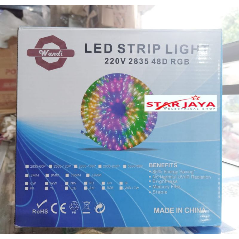 LAMPU LED STRIP LIGHT WARNA WARNI/RGB 2835 220V 8 meter