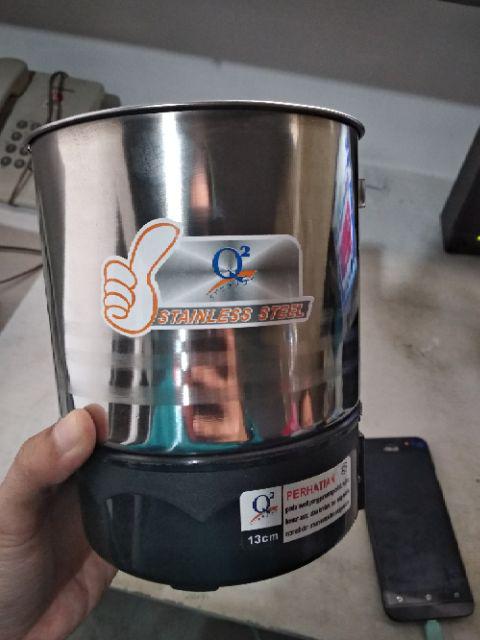 Mug Listrik Pemasak Air Merek Q2 Stainless Steel Ukuran 14 Cm Teko Listrik Peralatan Dapur 0082