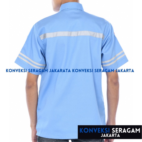 Baju Kemeja Safety K3 Lengan Pendek - Seragam Kerja Atasan Wearpack Werpack Werpak Proyek Tambang Warna Biru Muda Telur Asin Pria Wanita - Konveksi Seragam Jakarta