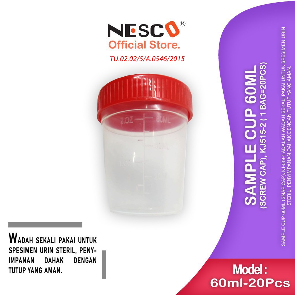 Pot Urine / Sample Cup 40-120ml (Snap Cap), Nesco, 1 Bag isi 20pcs, FM, BEST SELLER