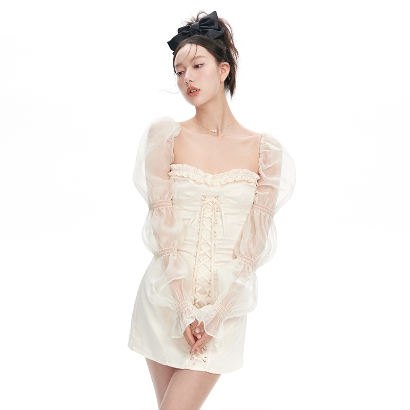 Desain rasa rok peri keinginan murni angin tembus lentera tali lengan sexy tube top dress 2022 musim