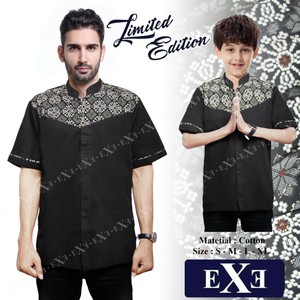 Kemeja / Baju Koko Muslim Couple Ayah Anak - Hitam  batik
