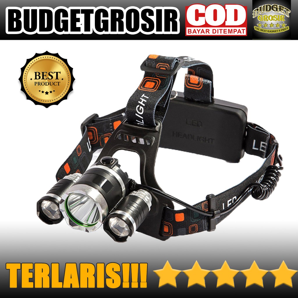 Headlamp Headlight 3 LED Cree XM-L T6 + 2 XEP 10000 Lumens - L3 - Black--TaffLED--Ares