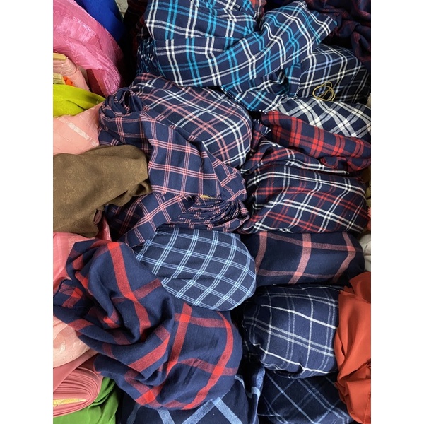 Katun Kotak Kain Flanel Bahan Kemeja Blus Rok