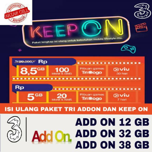 Isi Ulang Paket Internet Tri Add On Dan Keep On 5gb 8 5gb 12gb 32gb 38gb Isi Ulang Tri Three 3 Shopee Indonesia