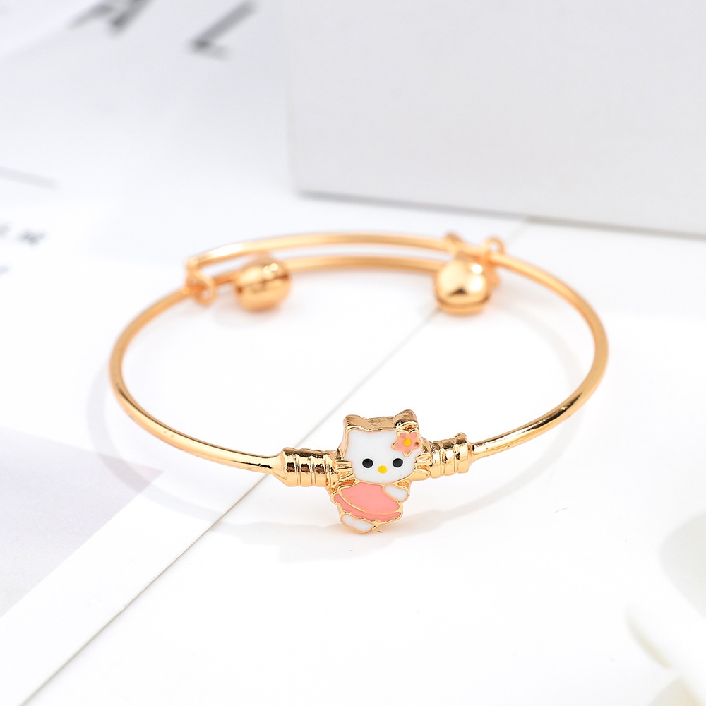 COD Set perhiasan anak pink hellokitty Kalung titanium lapis emas gelang cincin anting  asesoris wanita murah D433