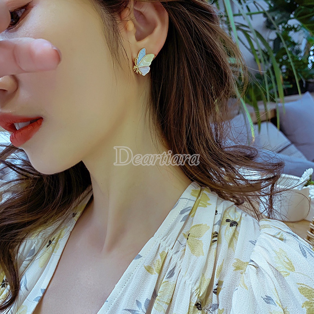 Anting Rumbai Bentuk Kupu-Kupu Aksen Mutiara Untuk Wanita