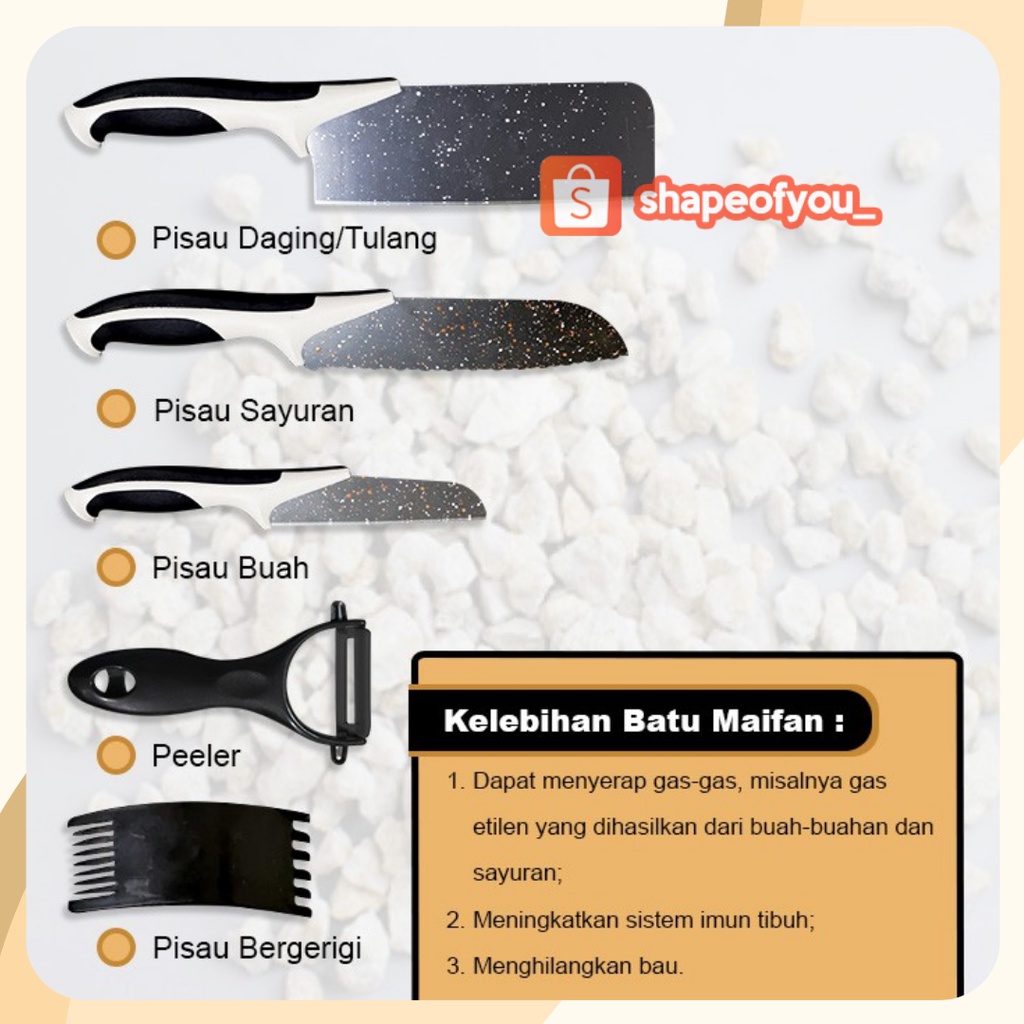 SET PISAU DAPUR ISI 5PC PISAU SET BATU MAIFAN 5in1 pisau dapur peeler Pisau Set Tajam Premium