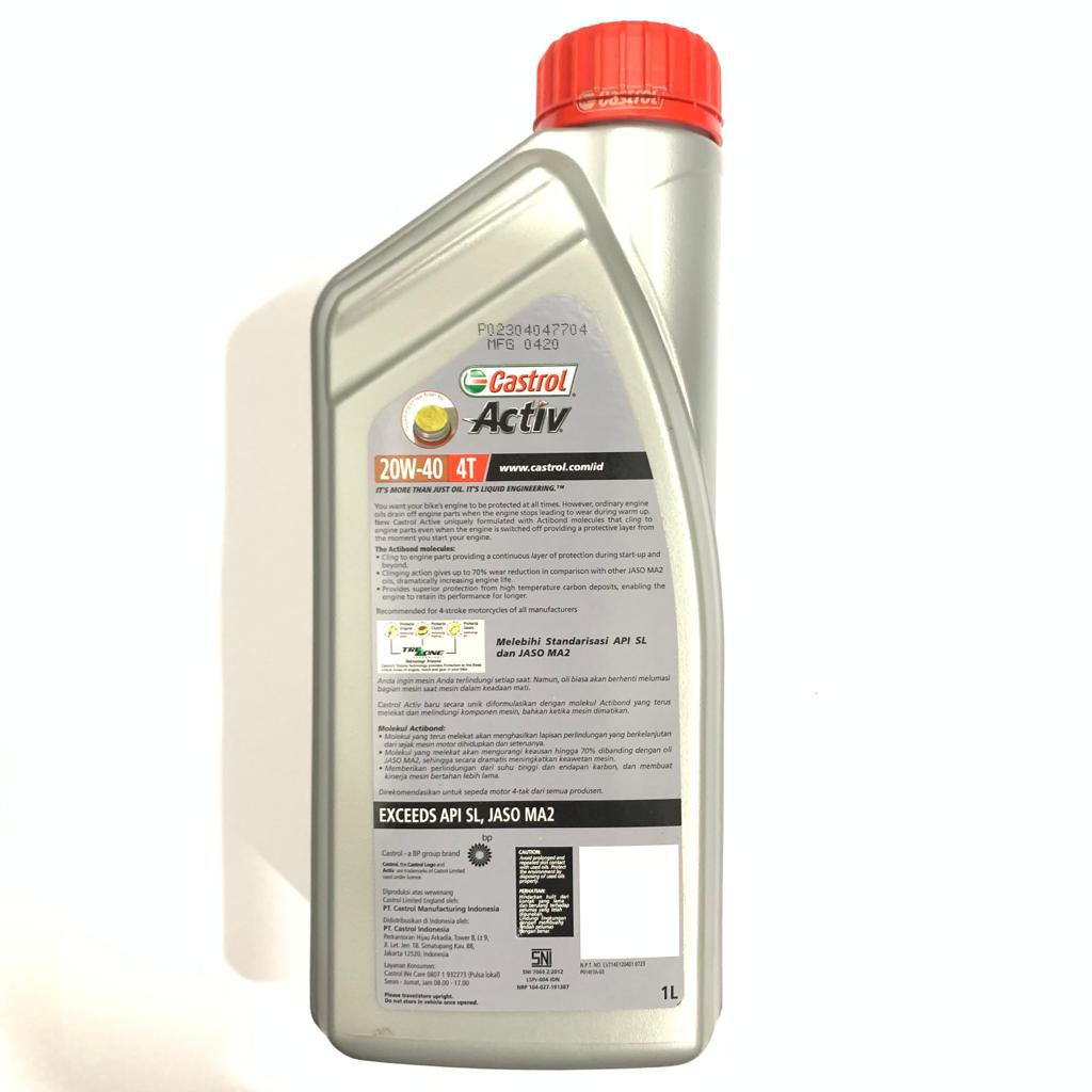 OLI MESIN MOTOR CASTROL ACTIV 4T 1 LITER ACTIBOND API SL JASO MA2 ASLI