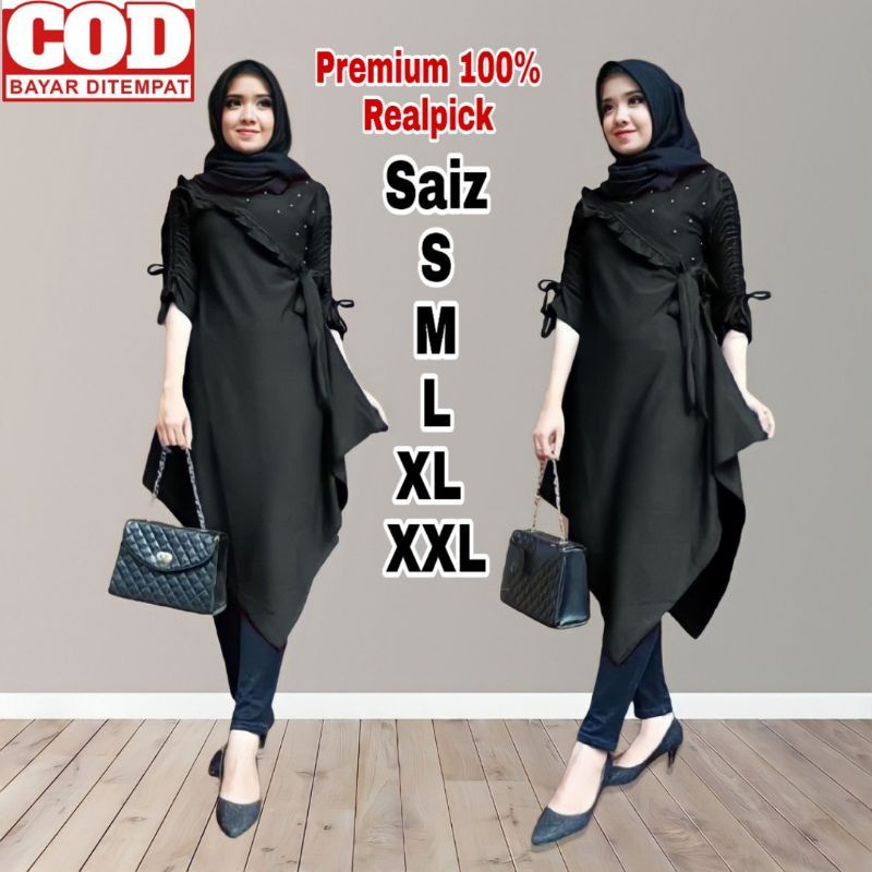 Atasan Tunik Muslim Wanita Terbaru 2022 Kekinian Murah Premium Viral Lengan Panjang Baju Warna Ping 