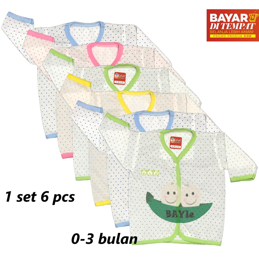 BAYIe - 6 Pcs  Baju Bayi Lengan Panjang Motif POLKADOT TASYA Baru Lahir(New Born) umur 0-3 bulan