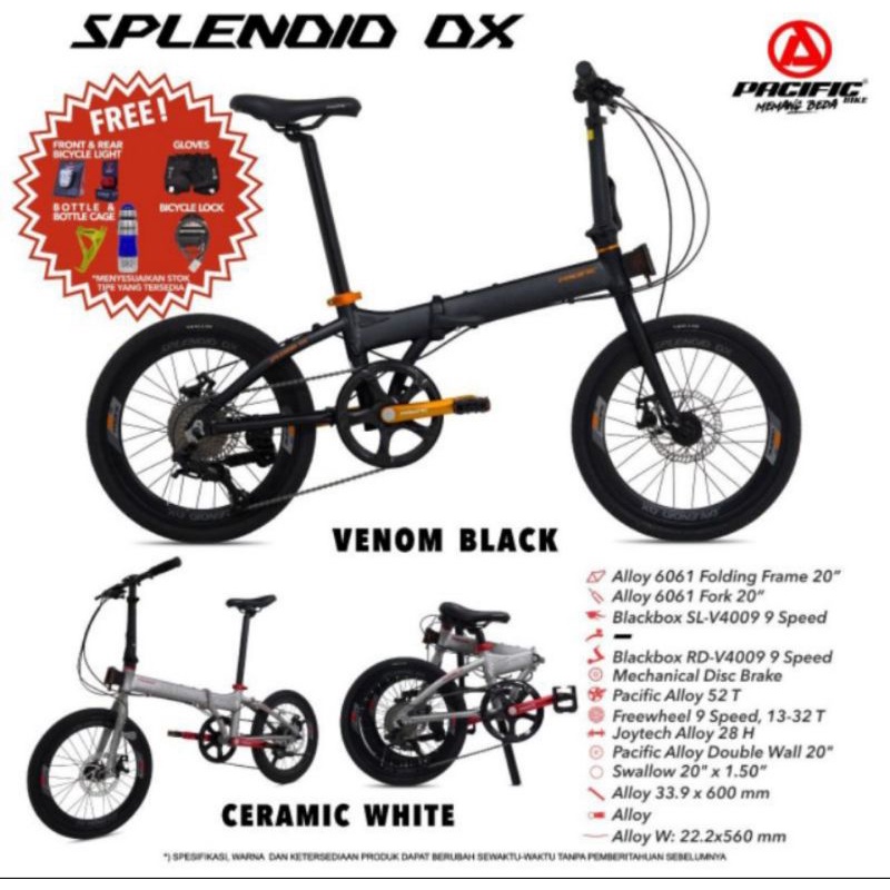 Sepeda Lipat 20 inch Pacific Splendid DX Alloy 9 Speed Double Disc