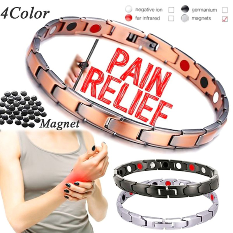 Gelang Terapi Magnetik Warna Emas / Silver / Hitam / Silver untuk Arthritis / Carpal Tunnel