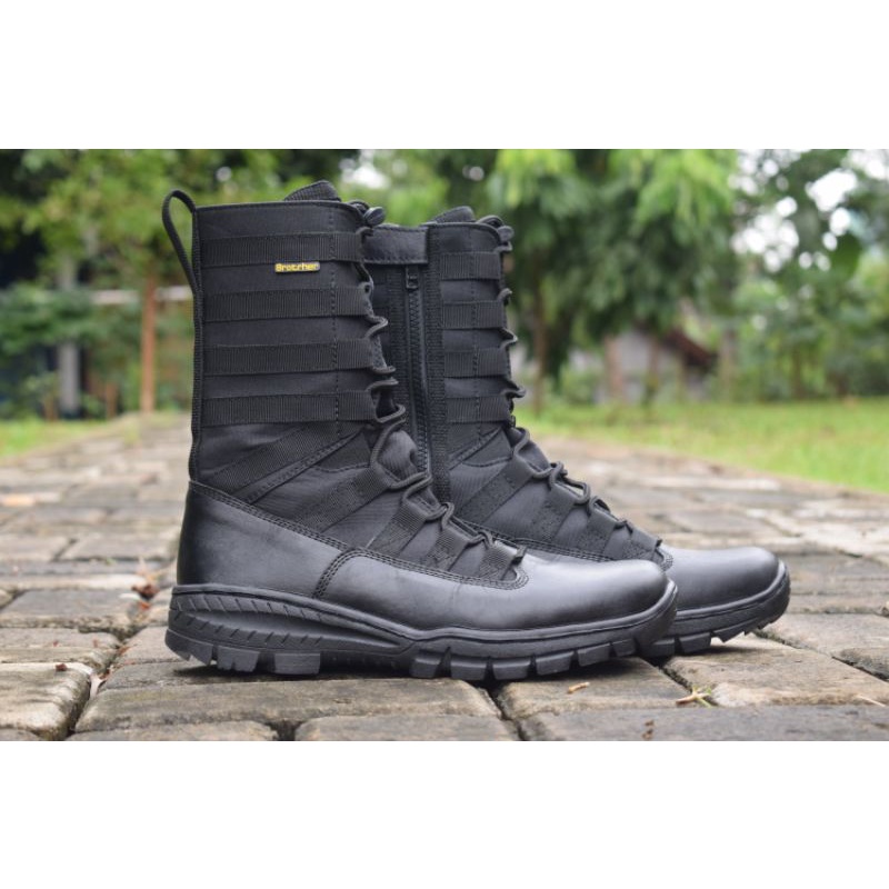 SEPATU PDL NINJA TNI POLRI BAHAN KULIT SAPI &amp; KORDURA ANTI AIR MERK BROTRHER NINJA M2 SLETING DI SOL