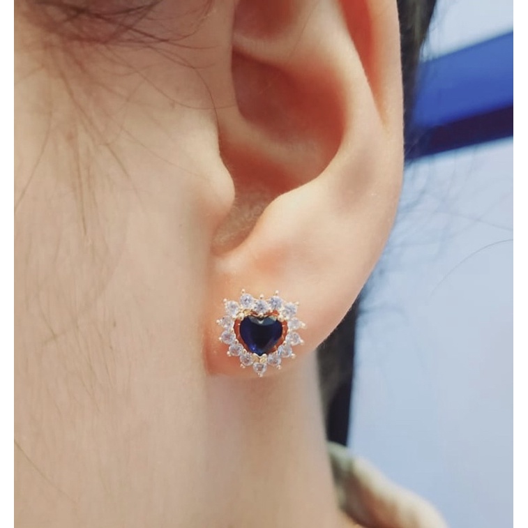 Anting Wanita Gold Love Permata Biru Cantik lapis emas
