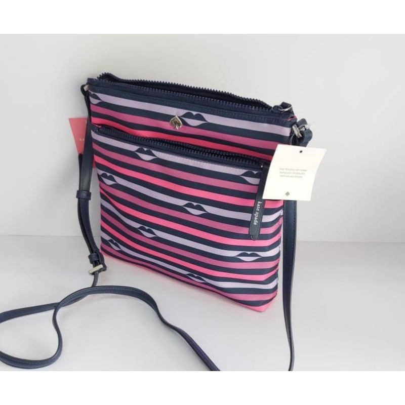 tas kate spade Jae nylon lip flat Crossbody pink multi 25x24x4,5cm