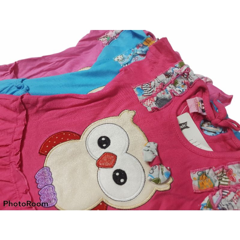 SETELAN FASHION ANAK PEREMPUAN 1 TAHUN MOTIF OWEL CELANA HP BORDIR PINK FANTA BIRU