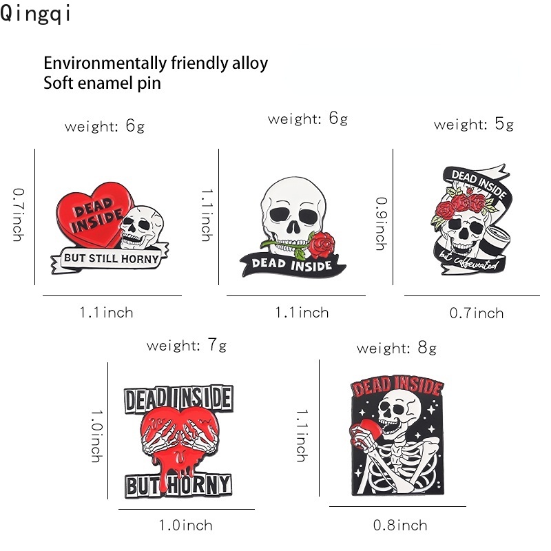 Bros Pin Enamel Bentuk Tengkorak Bunga Hati Merah Gaya Punk Untuk Pria Dan Wanita