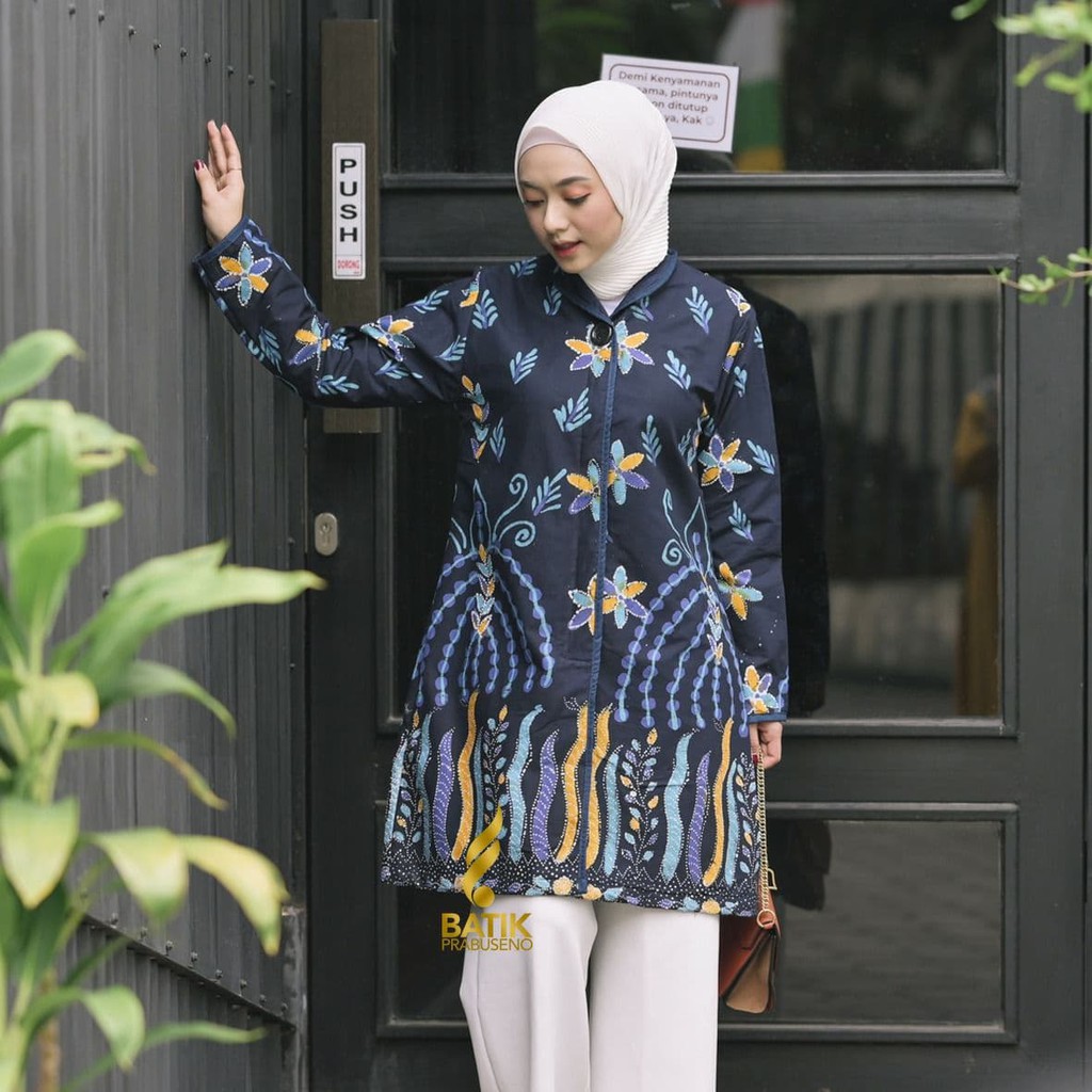 Batik Prabuseno TUNIK HENA Atasan Wanita Lengan Panjang Elegan Modern Bahan Katun Printing Premium L