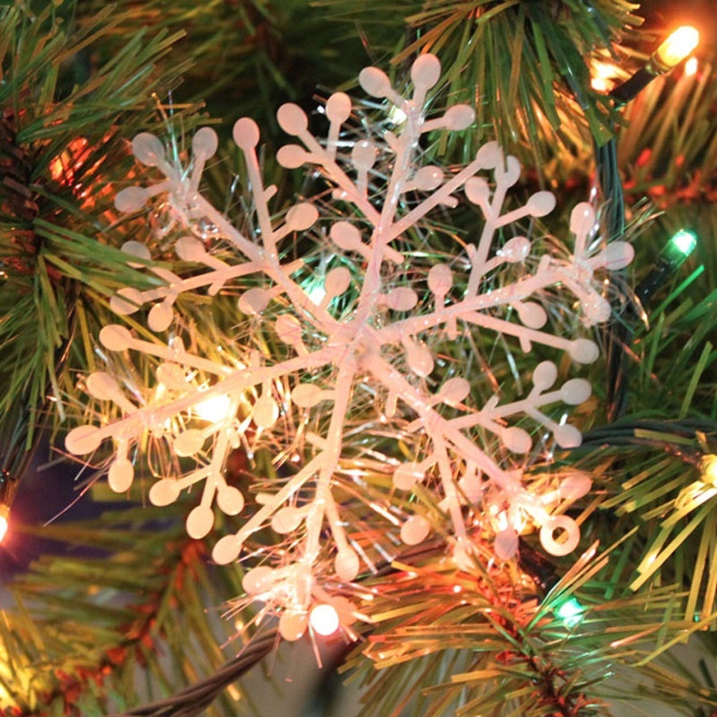 30pcs Ornamen Desain Snowflakes Bahan Plastik Untuk Dekorasi Pohon Natal