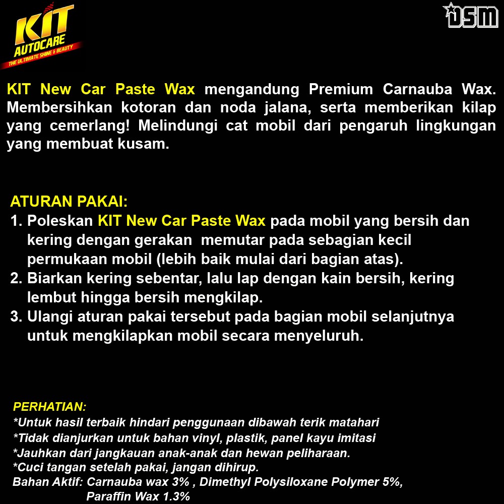 KIT New Car Pate Wax - 225 gr / Mengandung Premium Carnauba Wax / DSM