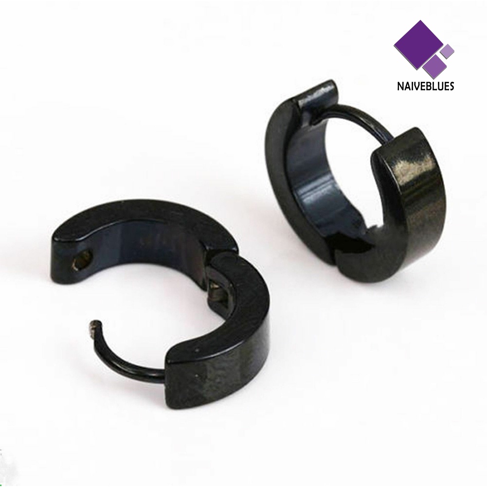 1 Pasang Anting Hoop Huggie Bahan Stainless Untuk Pria