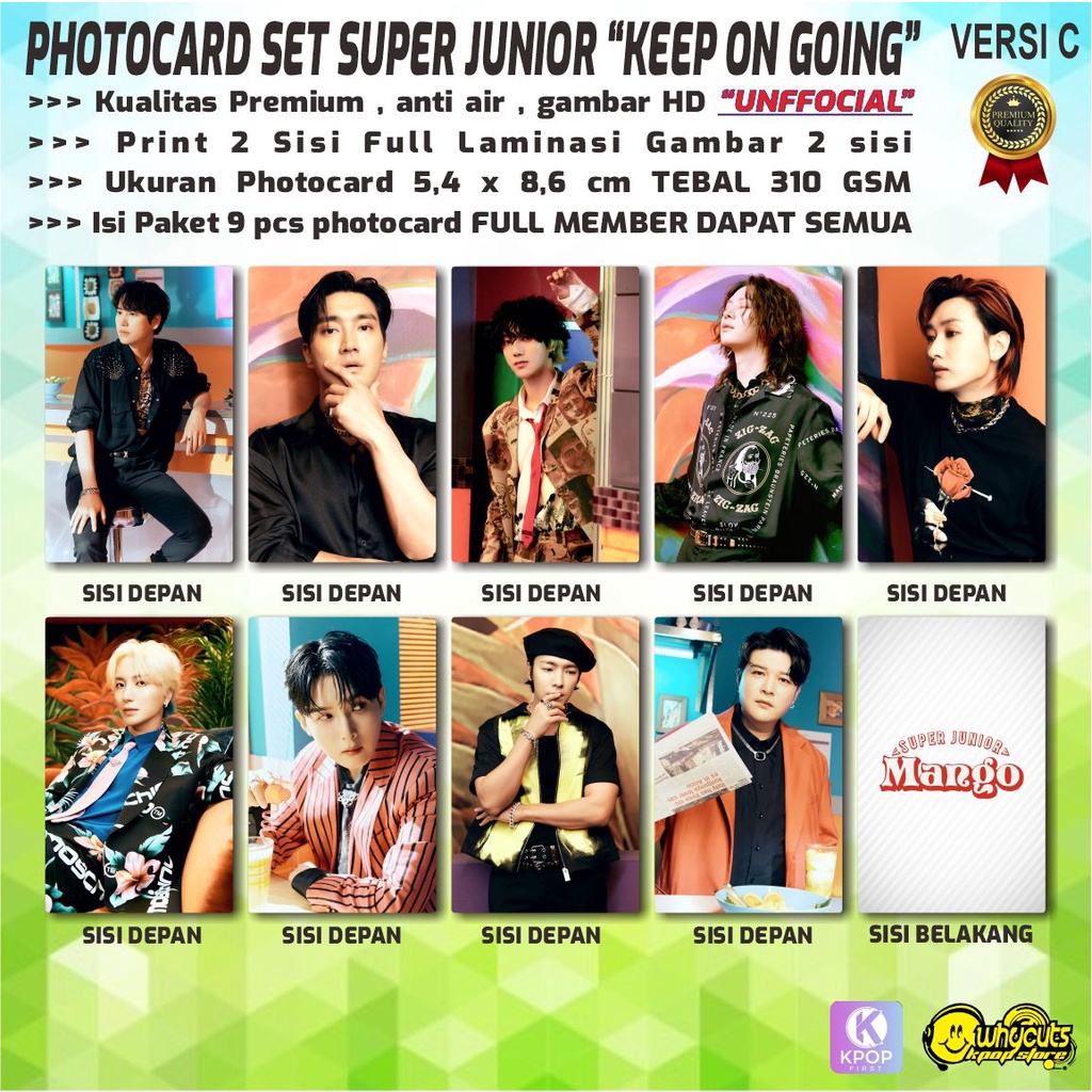 PHOTOCARD FULL SET PREMIUM UNOFFICIAL SUPER JUNIOR MANGO / PRINT 2 SISI FULL GLOSSY LAMINASI / ANTI AIR / ISI 9 PCS