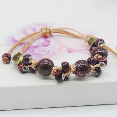 Gelang Etnik GK-69 Batu Keramik Mix Purple Beads