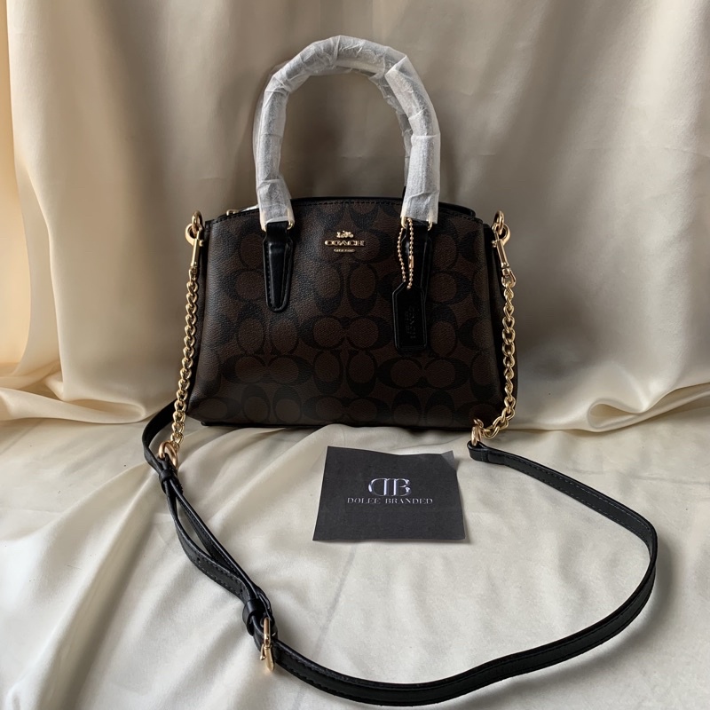 Coach Mini Sage Carryall In Signature Canvas Brown Black (F29434)