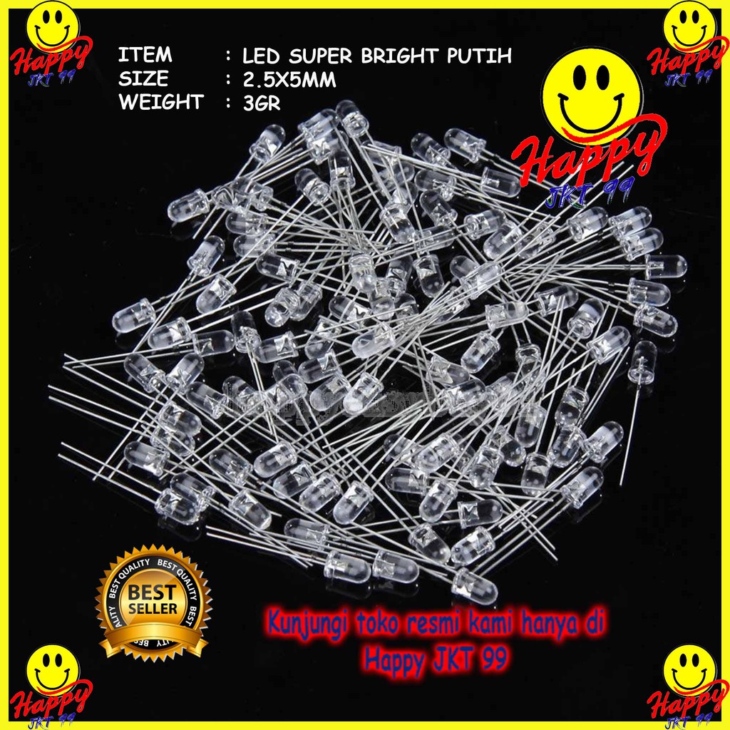 [ HAPPY JKT 99 ] LAMPU LED SUPER BRIGHT PUTIH 5MM 5 MM KEPALA PUTIH