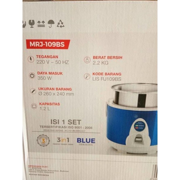 Rice Cooker/Magic Com Maspion MRJ 109BS 1,2 Liter