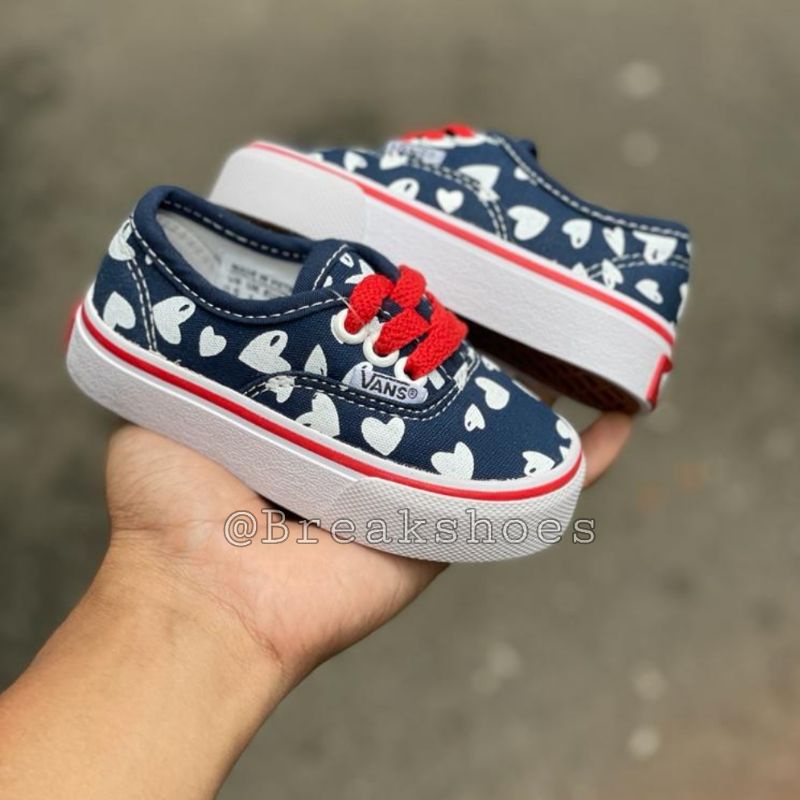 Sepatu anak autentik tali motif love anak perempuan navy red