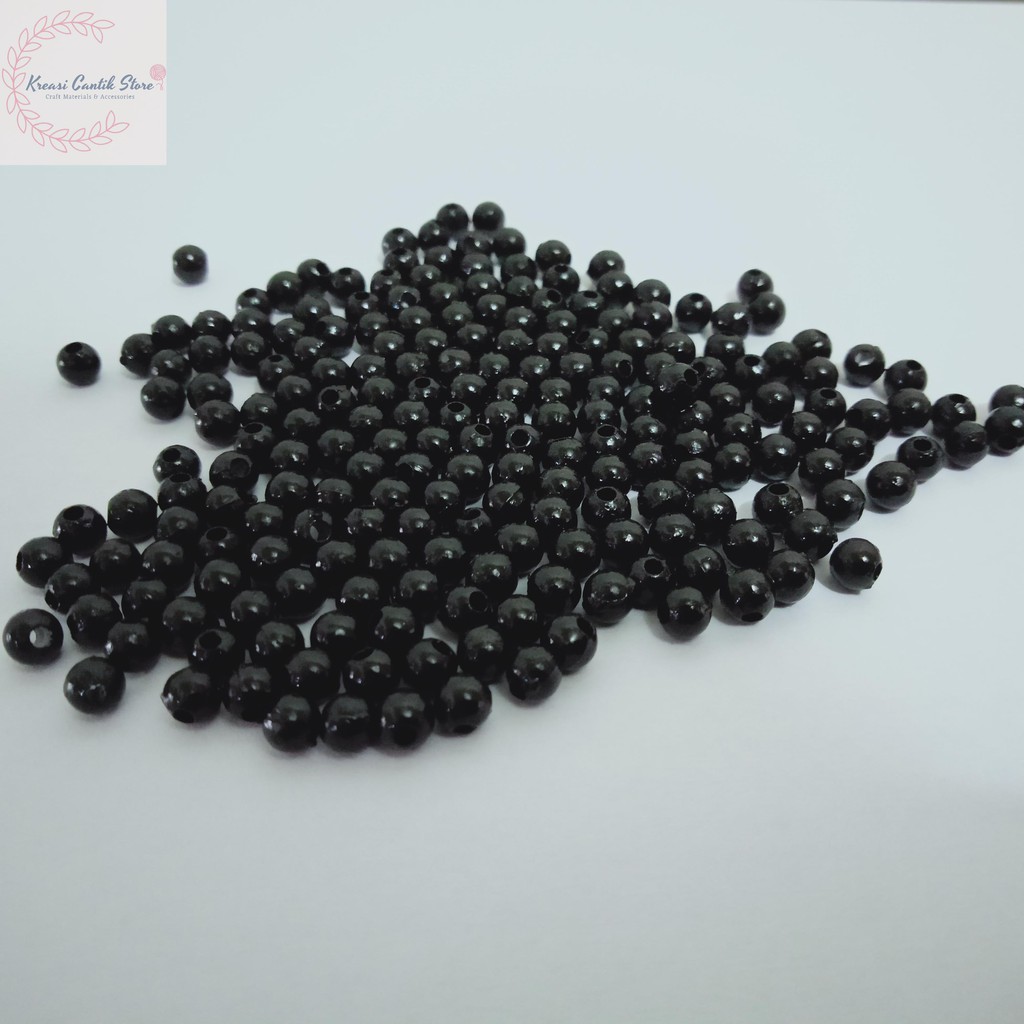 Manik-Manik / Manik Mutiara 4mm / Mote Bulat Warna- Hitam