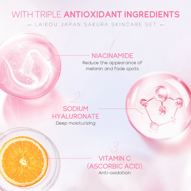 Free Gift LAIKOU Sakura Brightening Serum Cream Menghilangkan Bintik Gelap Toner Memudar Noda 5pcs