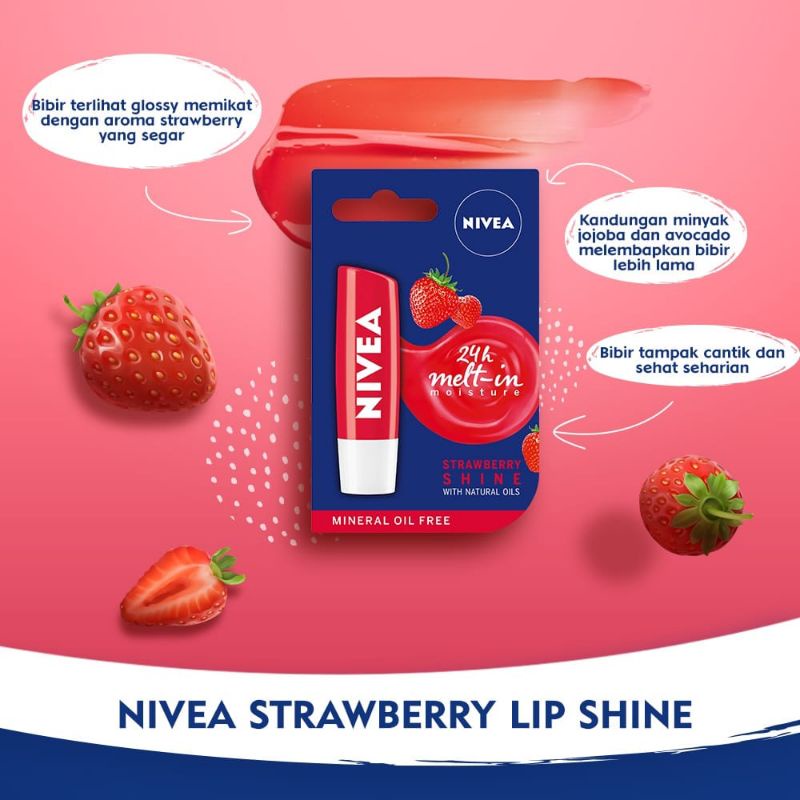 NIVEA LIP CARE STRAWBERRY SHINE 4.8gr / Watermelon/Original/Lip Balm / Pelembab Bibir