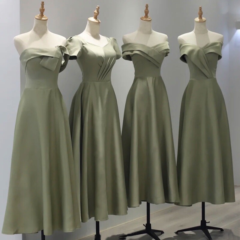 Gaun pesta wanita dress party premium evening gown bridesmaid wedding dress sage green long dress ma