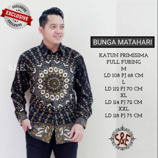 Kemeja Batik Eksklusif Bunga Matahari Bahan Katun Primisima Lapis Furing Kualitas Premium